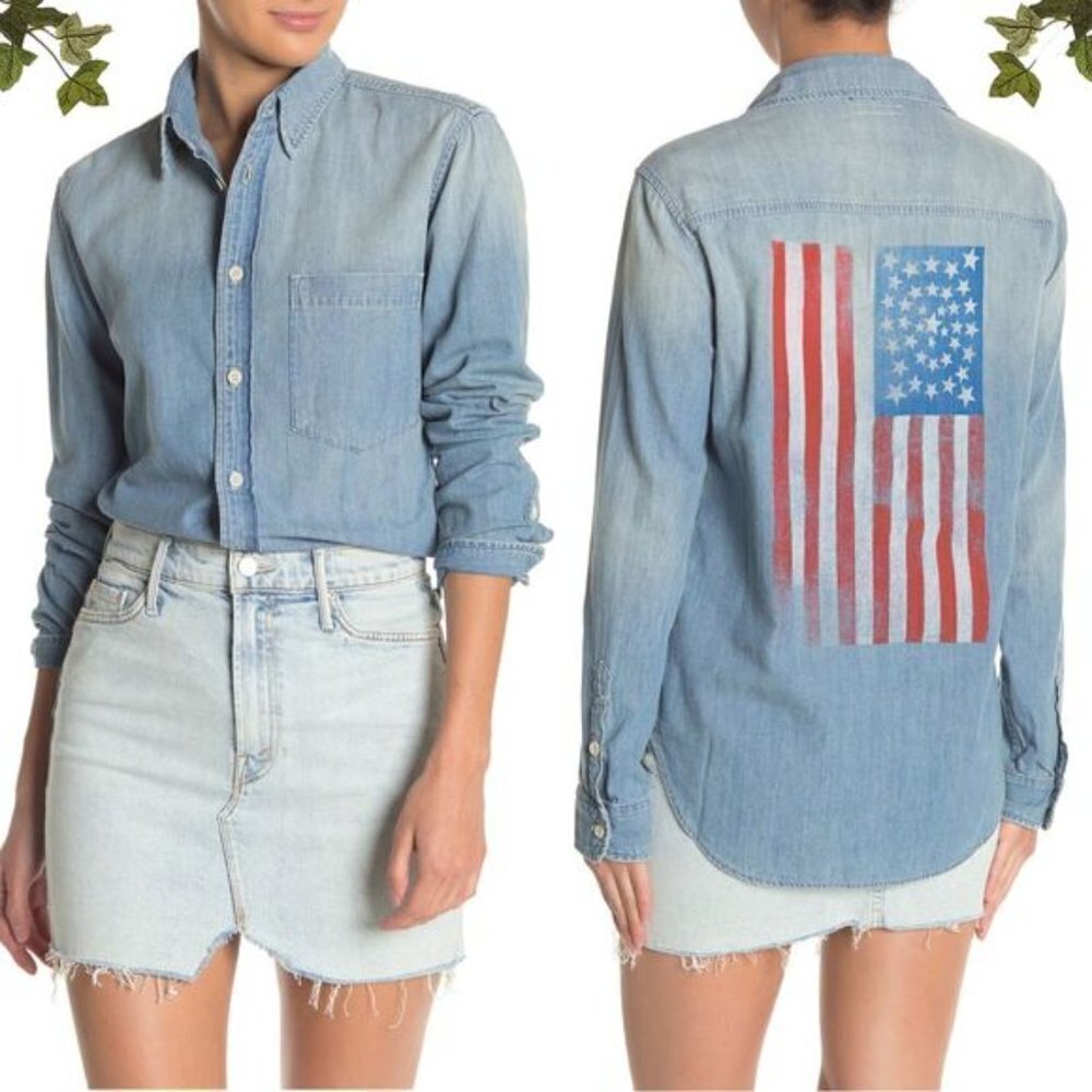 MOTHER Denim Frenchie American Flag Work Shirt Size XS
